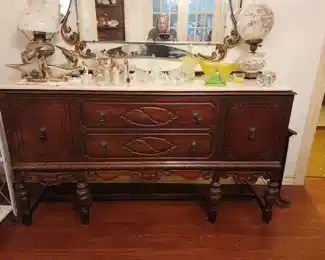 Gorgeous Antique Marble Top Sideboard 