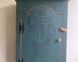 #44	Wood Green Painted Cabinet w/door & Shelf - 14x6x23	 $25.00 			
