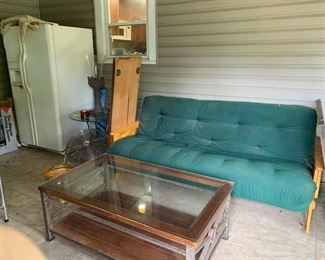 #46	Wooden Futon w/Mattress - 79" Long	 $100.00 			
#49	Metal Base w/Loose Wood & Glass top Coffee Table - 49x29x19	 $40.00 			
