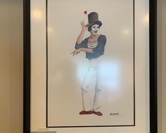 #99	willoweise Lanham signed Pantomime print  22x30 of a clown 	 $40.00 			
