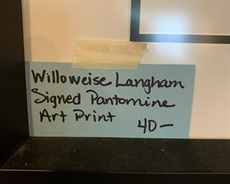 #99	willoweise Lanham signed Pantomime print  22x30 of a clown 	 $40.00 			
