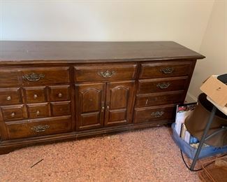 #119	7 drawers and 2 door dresser as is finish  72x20x32	 $100.00 			
