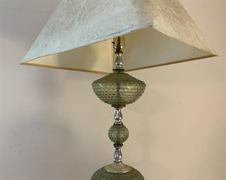 #121	mid century hobnail olive green glass lamp 	 $40.00 			
