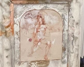 Original artwork, frame and concealed hiding place (Mixed media on paper) by Antonio Maria Blanco.  Purchased directly from the artist in 1988.  