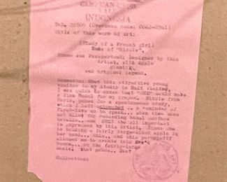 Original artwork, frame and concealed hiding place (Mixed media on paper) by Antonio Maria Blanco.  Purchased directly from the artist in 1988.  