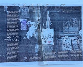 Note signed by Blanco regarding --  Original artwork, frame and concealed hiding place (Mixed media on paper) by Antonio Maria Blanco.  Purchased directly from the artist in 1988.  