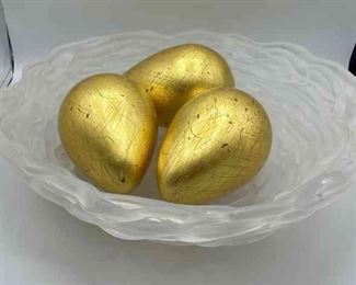 Glass Basket with Gold Eggs
