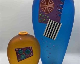 Large Blue and Small Orange Vases