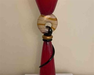 Red Gold Tall Glass Sculpture by D. Lumi SIGNED 