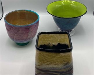 Three Art Glass Bowls 