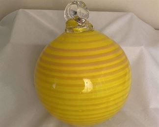 Yellow Striped Ornament Art Glass by M. Berkshire 