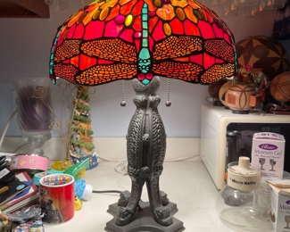 Dragonfly Tiffany style stained glass lamp