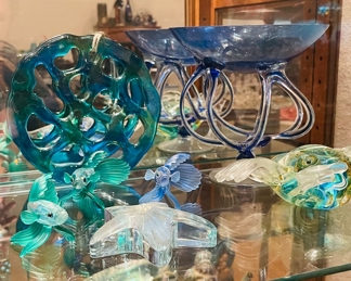 Swarovski Crystal fighting (SOLD)fish, Murano art glass, misc. Swarovski and Murano glass