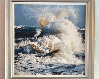 Gorgeous original painting. Ocean shoreline of crashing waves
Artist: Stephen Sebastian.
Image 36" x 36"
Overall 45" x 45"
Depth 2"