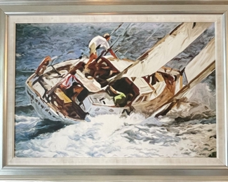 Original large painting.
Sailing
Artist: Stephen Sebastian
Image 32" tall x 47.5"wide
Overall 42.5"tall x 58"wide
Extension 2"