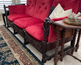 Detail pic, Antique Walnut Barley Twist Trestle leg Sofa
