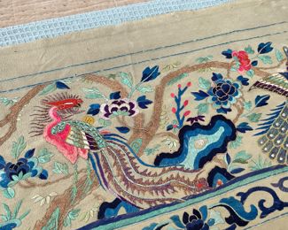 Detail pic, Italian wool embroidered bed scarf