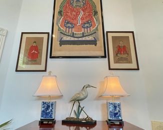 Lamps- Andrea Sadek
Heron- Andrea Sadek
(1)Early 20th Century Antique Chinese Ancestral Large Watercolor Portrait on Paper Painting
(2)Pair Matriarch and Patriarch 20th Century Antique Chinese Watercolor Portrait on Paper Painting