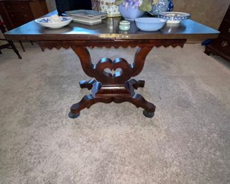 Beautiful Antique Mahogany Game table or hall table, flip/twist with original wheel castors