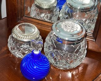 Waterford Lismore dresser jar and hat pin jar