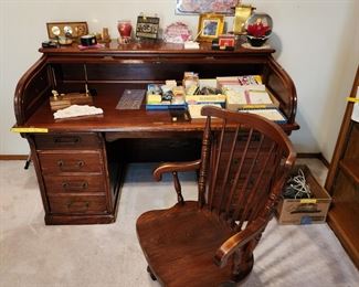 Rolltop desk and nice wood chair