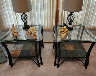 Glass and slate end tables