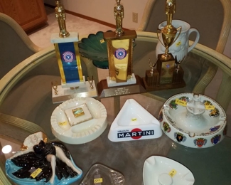 Vintage ashtrays and trophys