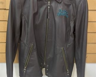 Harley Davidson Genuine Leather Jacket With Embroidered Logos, Size L