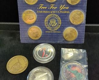 1987 US Constitution Silver Dollar, Eisenhower Dollar Colorized With July 4 Image, Bradford Exchange Donald Trump Silver Plated Coin, And More