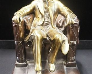 Abraham Lincoln In Chair Metal Figure, Reproduction Of Statue Located In The Lincoln Memorial