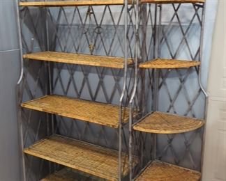 Baker's Rack With Fold Down Wicker Shelves, And Matching Tiered Corner Rack