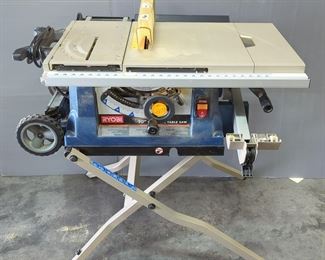 Ryobi 10" Portable Table Saw On Collapsible Stand With Wheels