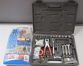 Ryobi Drill Accessory Set, In Case, And Tool Kit With Sockets, Wrenches, And More