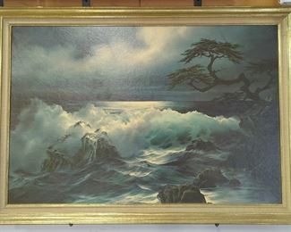 Rosemary Miner (American, 20th Century) Ocean Waves At Midnight Print On Board, Framed, 40" W x 28" H