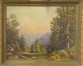 Robert Wood (American, 1889-1979) In The Shadow Of Mt Rainier Signed Print On Board, Signed In LL, Framed, 34" W x 28" H