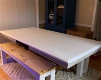 Solid wood custom bench table  Blue  Hutch