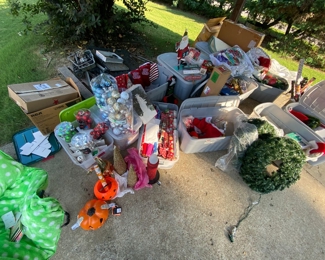 Christmas decorations.  Many decorations 