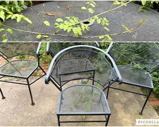 Five Piece Wrought Iron Patio Set Umbrella