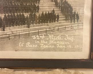 Framed WWI Era Military Yard Long Photograph Marked as "32nd (division) Michigan Infantry in the Stadium, taken in El Paso, TX, dd. January 12, 1917"