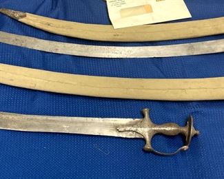 Sikh (Indo-Persian) Swords / Sabres with Metal-Tipped Canvas Covers