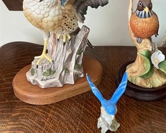 Three Handpainted Porcelain Birds (signed and unsigned)