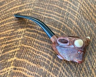 Vintage Smoking Pipe of Steer with Horns