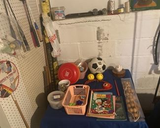 Badminton Racquets, Shuttlecocks & Yard Net; Frisbees; Baseball Bats; Soft Balls; Soccer Ball; Bike Chain; Outdoor Chalk; Butterfly & Fish Net; Wood Ball Back Massager; Marbles