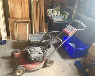 Toro Lawnmower; Scrap Wood; Plastic Tubs