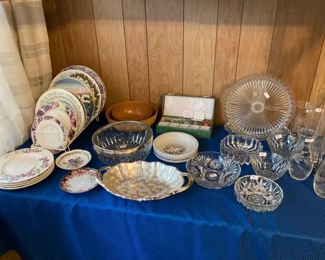 Assortment of Vintage Plates, Bowls and Glass including Stems; Compotes; Shot Glasses; Chimnies, Serving Plates; and more!