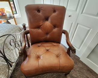 Schnadig Tufted Leather Chair with Lion Head Details