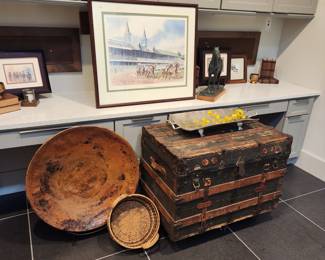 Vintage Trunk and Copper Bowl