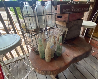 Vintage Royal Crown Cola Crates
Vintage Milk and Cola Bottles
Rustic Tree Slab Coffee Table