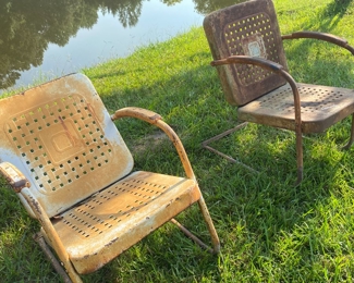 Fabulous Art Deco Basket Weave Metal Chairs!