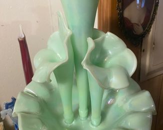 Fenton Green Opaque 4 Horn Epergne
